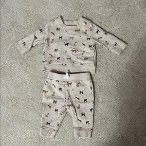 Janie and Jack Beige Dog Print Set